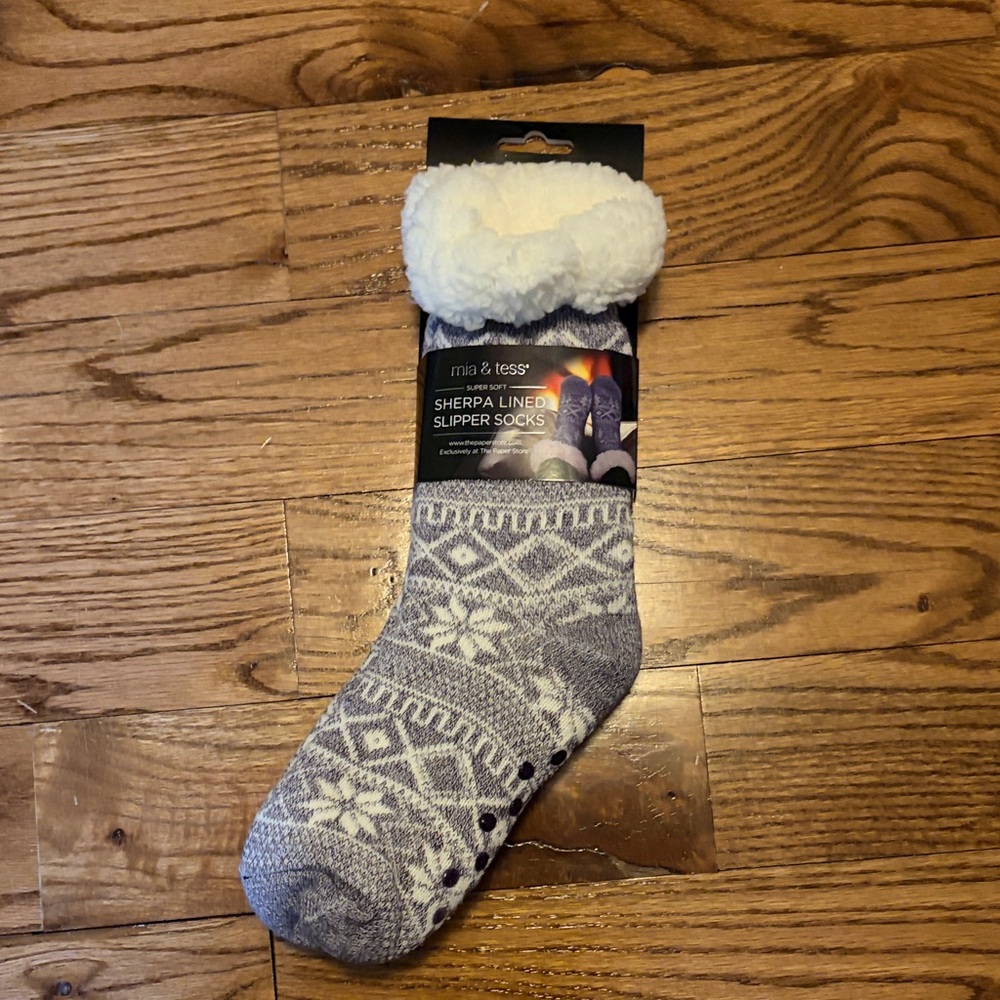 Gray Sherpa Lined Slipper Socks